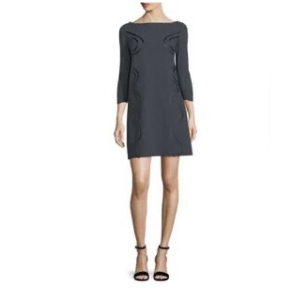 Chiara Boni La Petite Robe Black‎ Laser Cut Wave Shift Dress IT 50 US 14 2020s